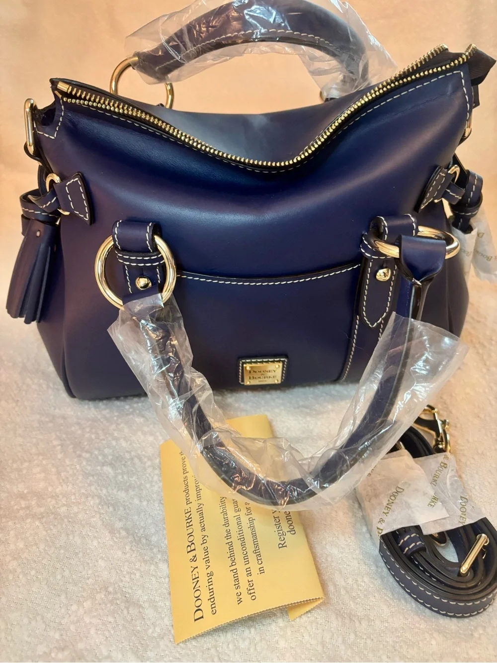 Dooney & Bourke Royal Blue Leather Satchel with Gold Hardware - Picture 4 of 5